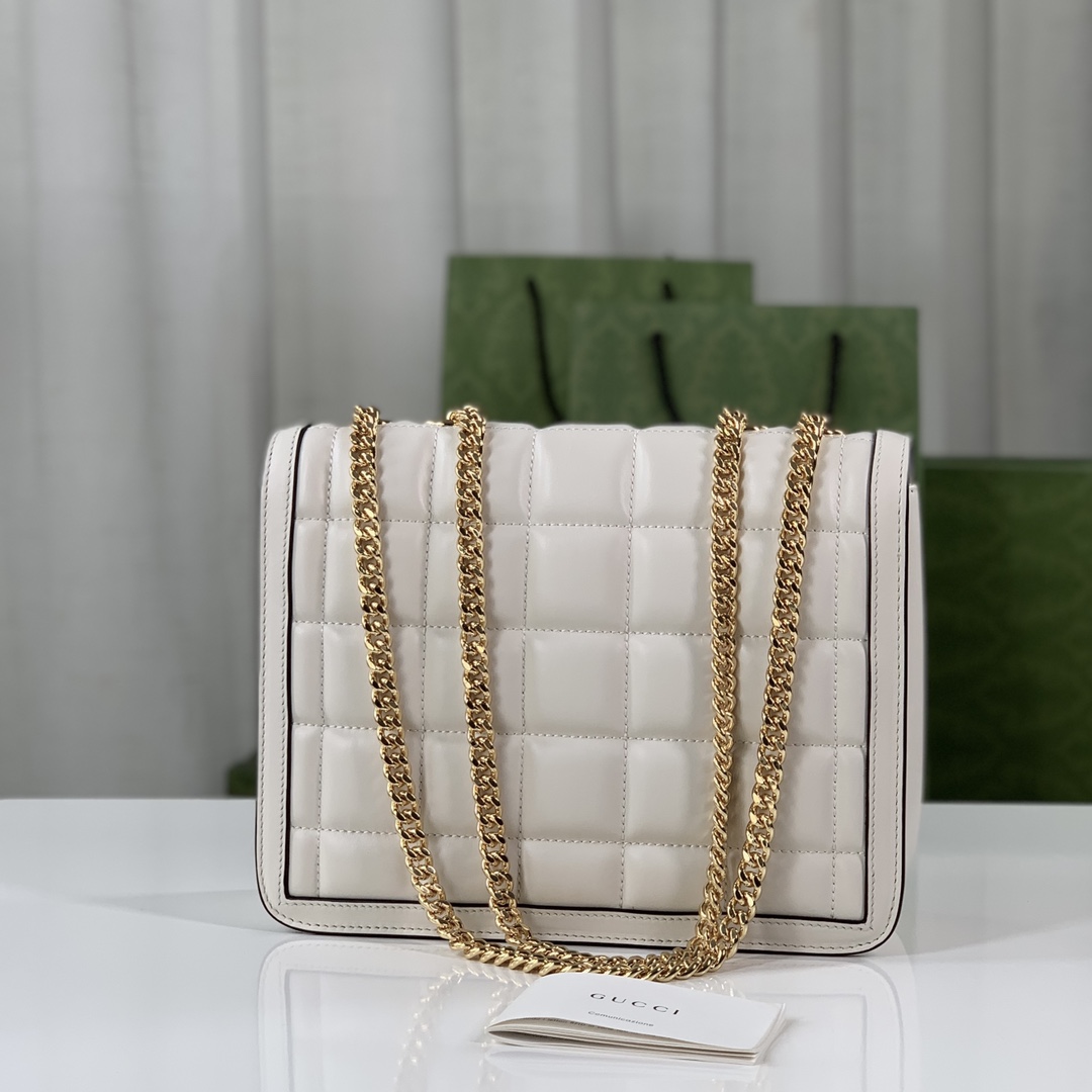 Gucci 740834 Deco Small Shoulder Bag Off White Quilted Leather