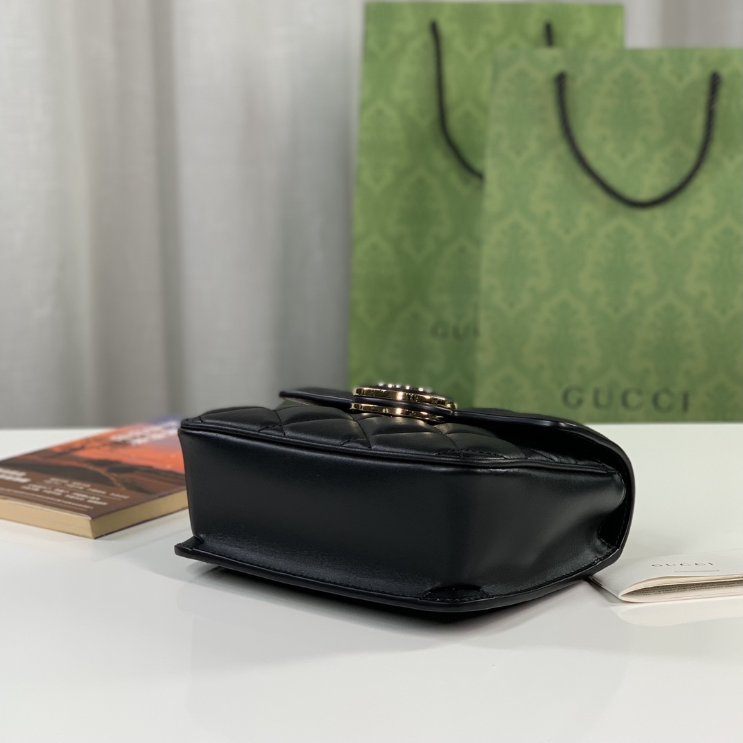 Gucci 741457 Deco Small Shoulder Bag Black Quilted Leather