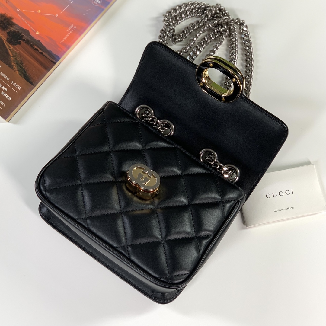 Gucci 741457 Deco Small Shoulder Bag Black Quilted Leather