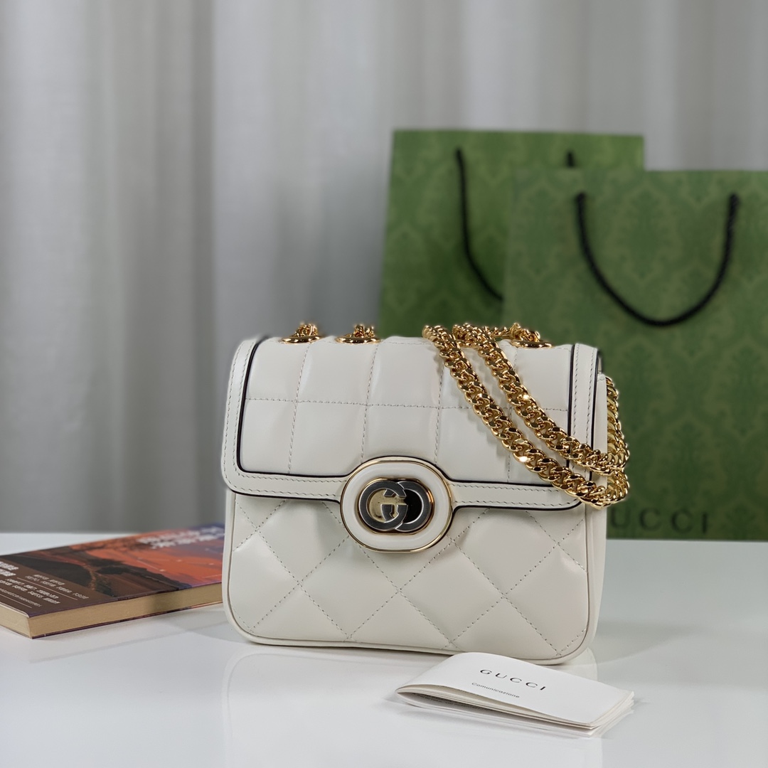 Gucci 741457 Deco Small Shoulder Bag Off White Quilted Leather