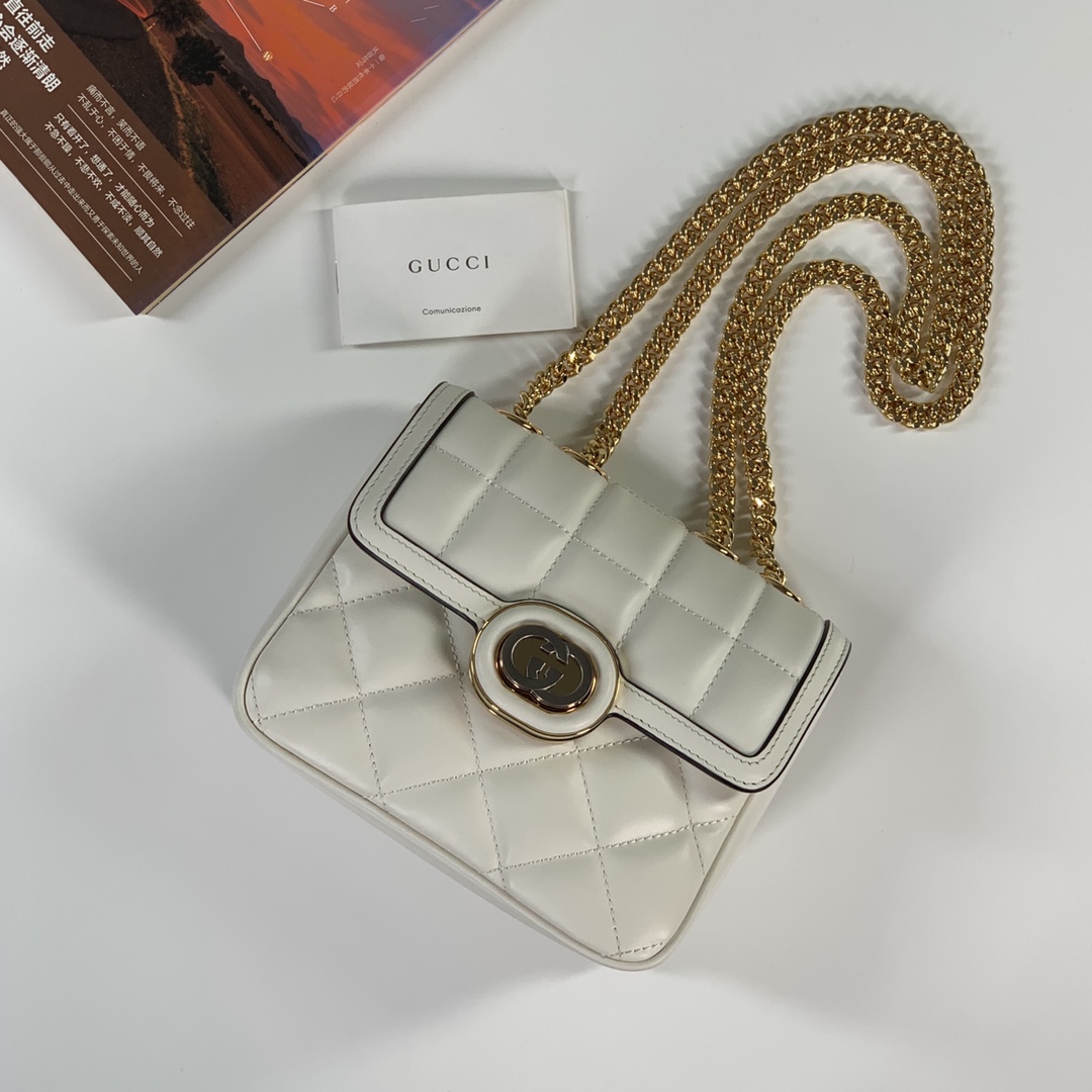 Gucci 741457 Deco Small Shoulder Bag Off White Quilted Leather