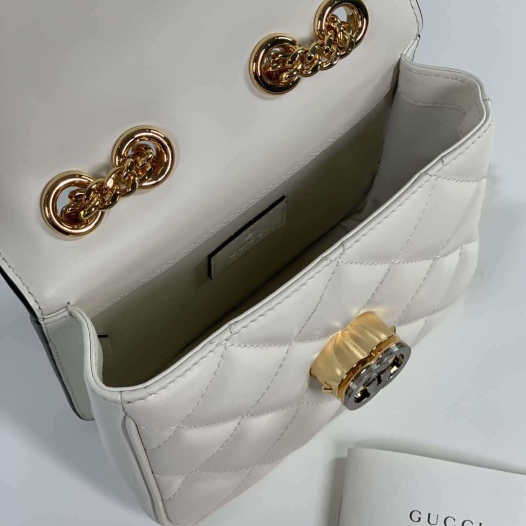 Gucci 741457 Deco Small Shoulder Bag Off White Quilted Leather