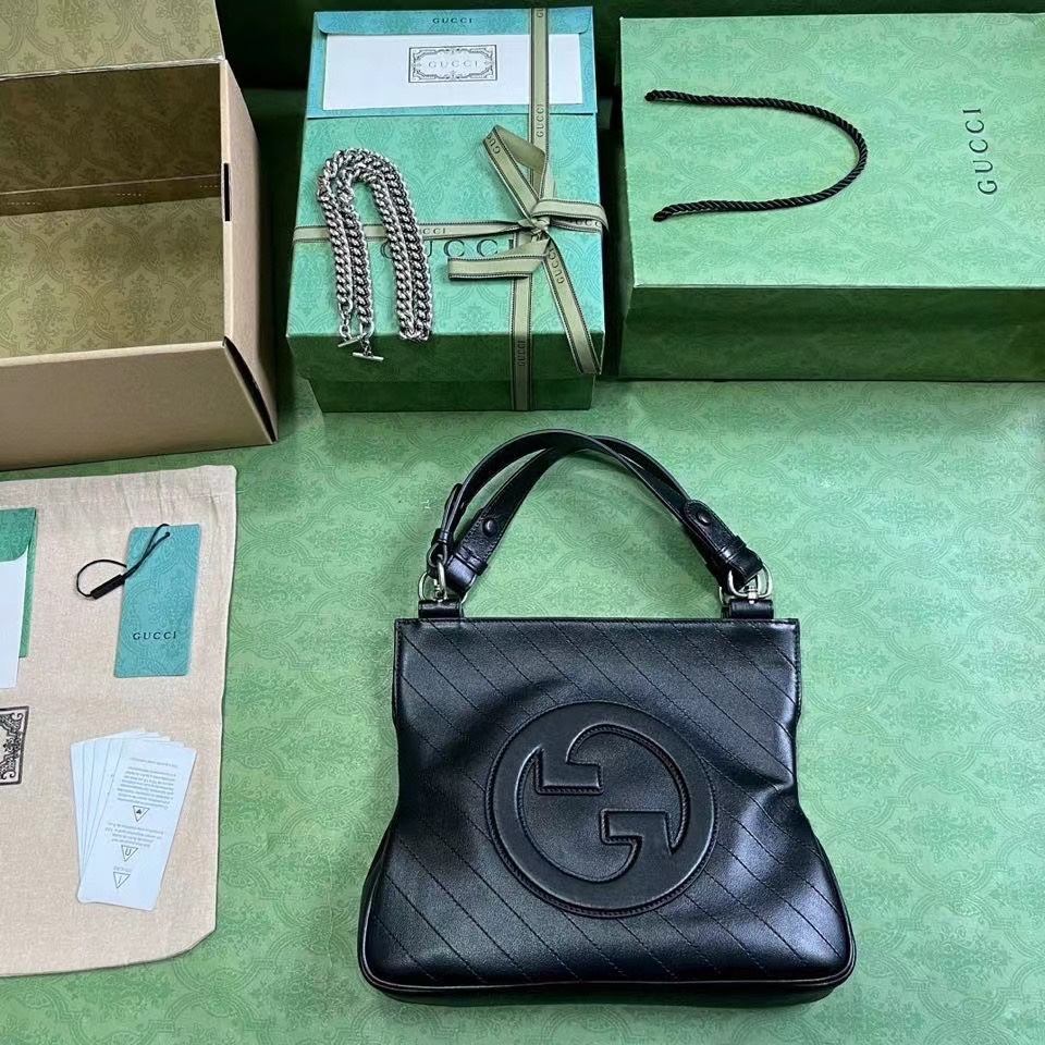 Gucci 751518 Blondie Small Tote Bag Black Leather