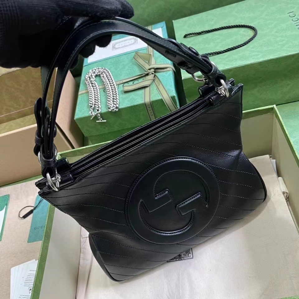 Gucci 751518 Blondie Small Tote Bag Black Leather