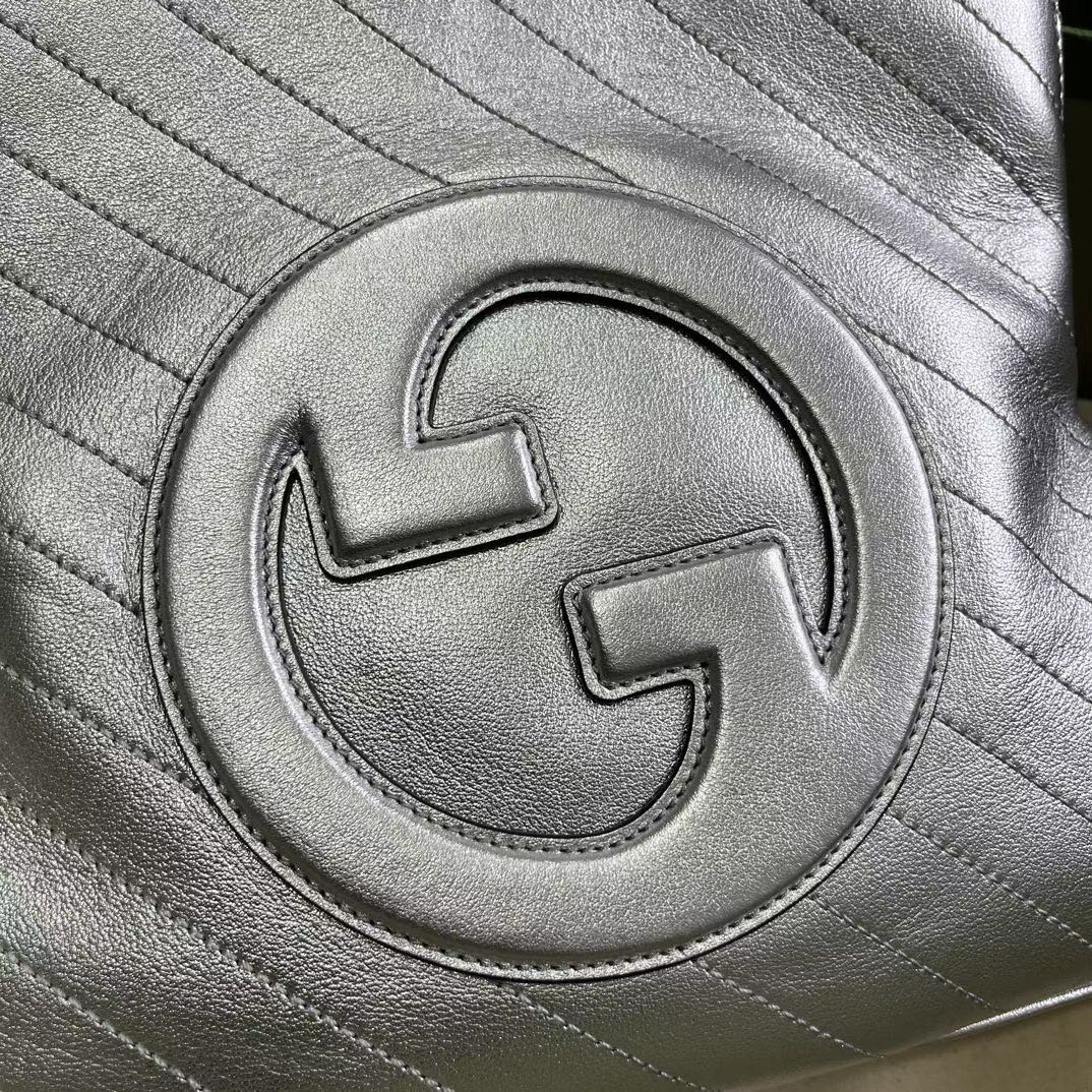 Gucci 751518 Blondie Small Tote Bag Silver Leather