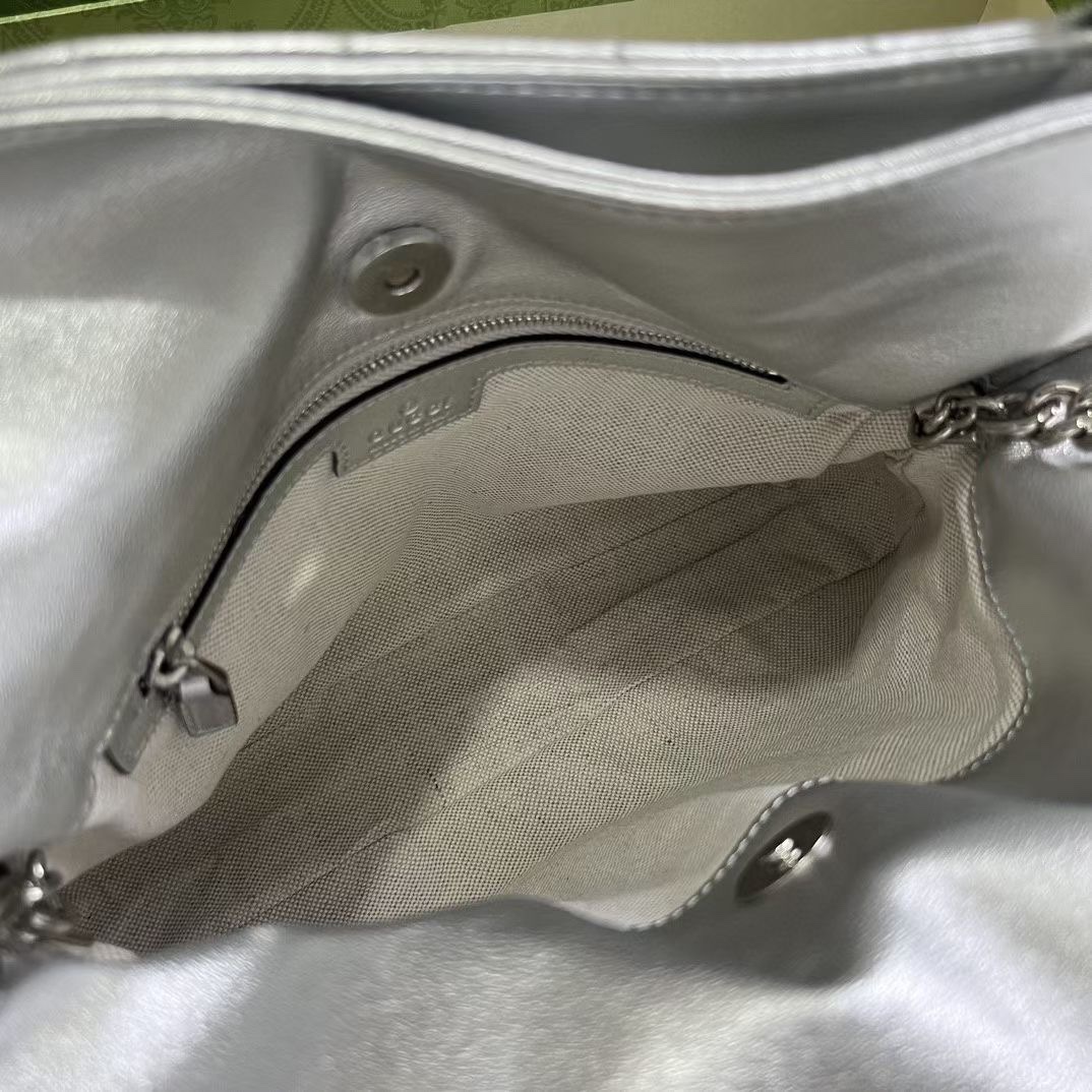 Gucci 751518 Blondie Small Tote Bag Silver Leather