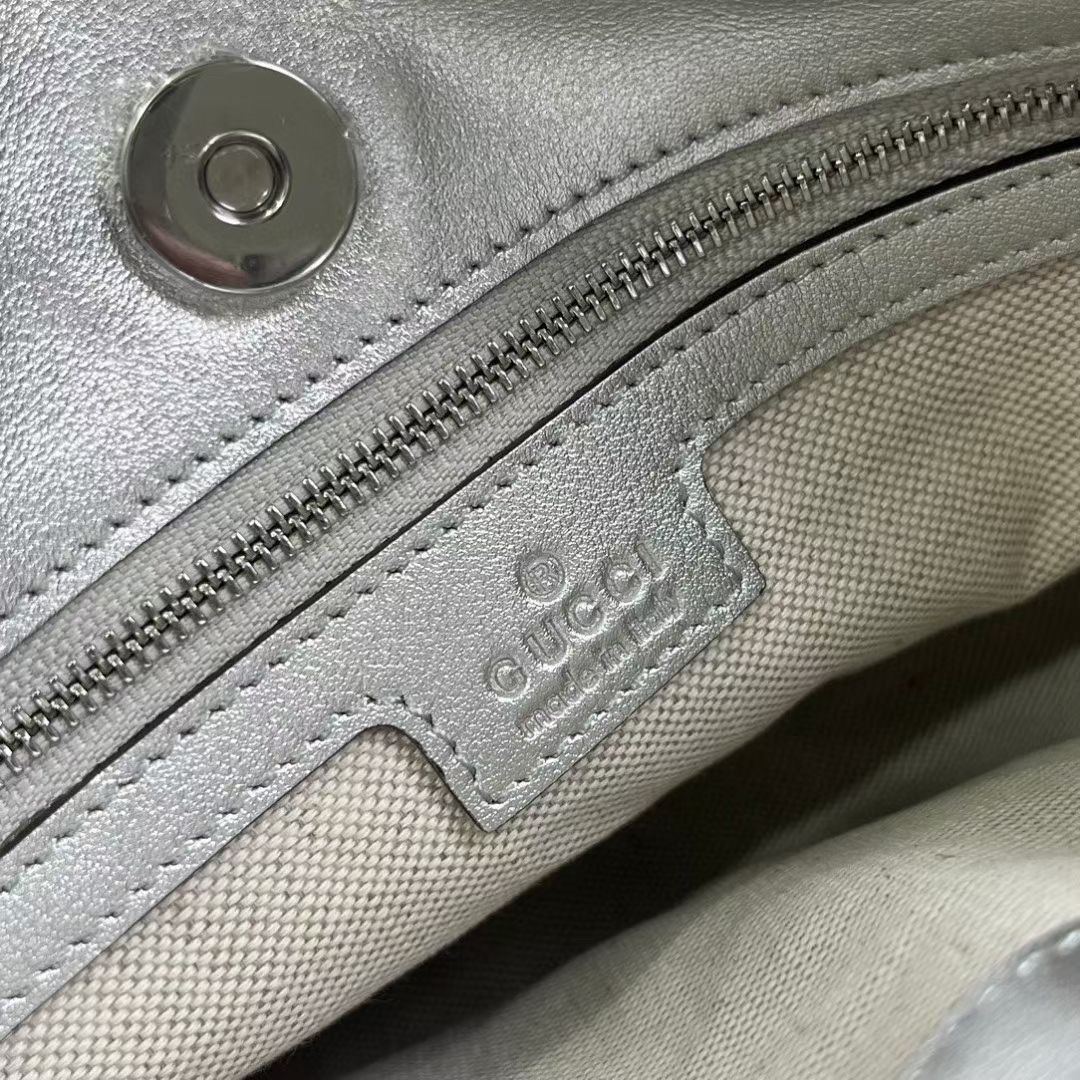 Gucci 751518 Blondie Small Tote Bag Silver Leather