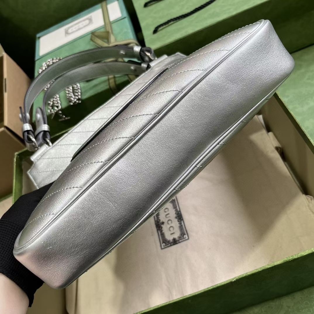 Gucci 751518 Blondie Small Tote Bag Silver Leather