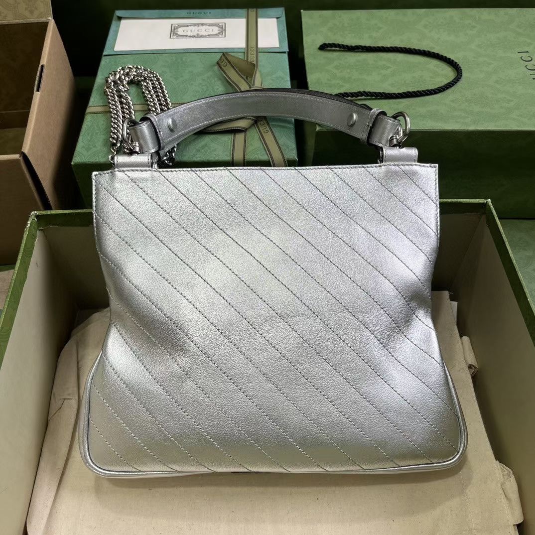 Gucci 751518 Blondie Small Tote Bag Silver Leather