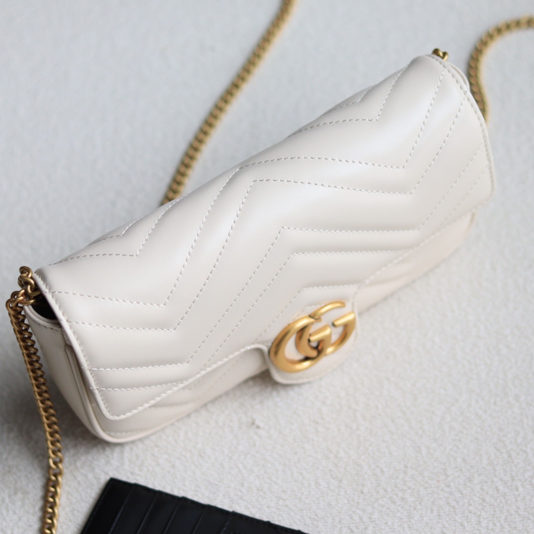 Gucci 751526 GG Marmont Mini Card Case Chain Wallet White