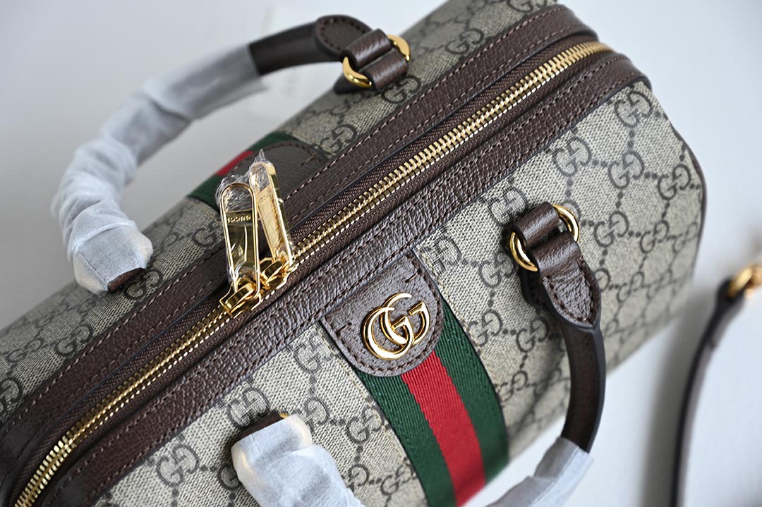 Gucci 772061 Ophidia GG Small Top Handle Bag Beige and ebony GG Supreme Canvas