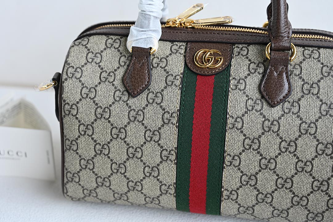 Gucci 772061 Ophidia GG Small Top Handle Bag Beige and ebony GG Supreme Canvas