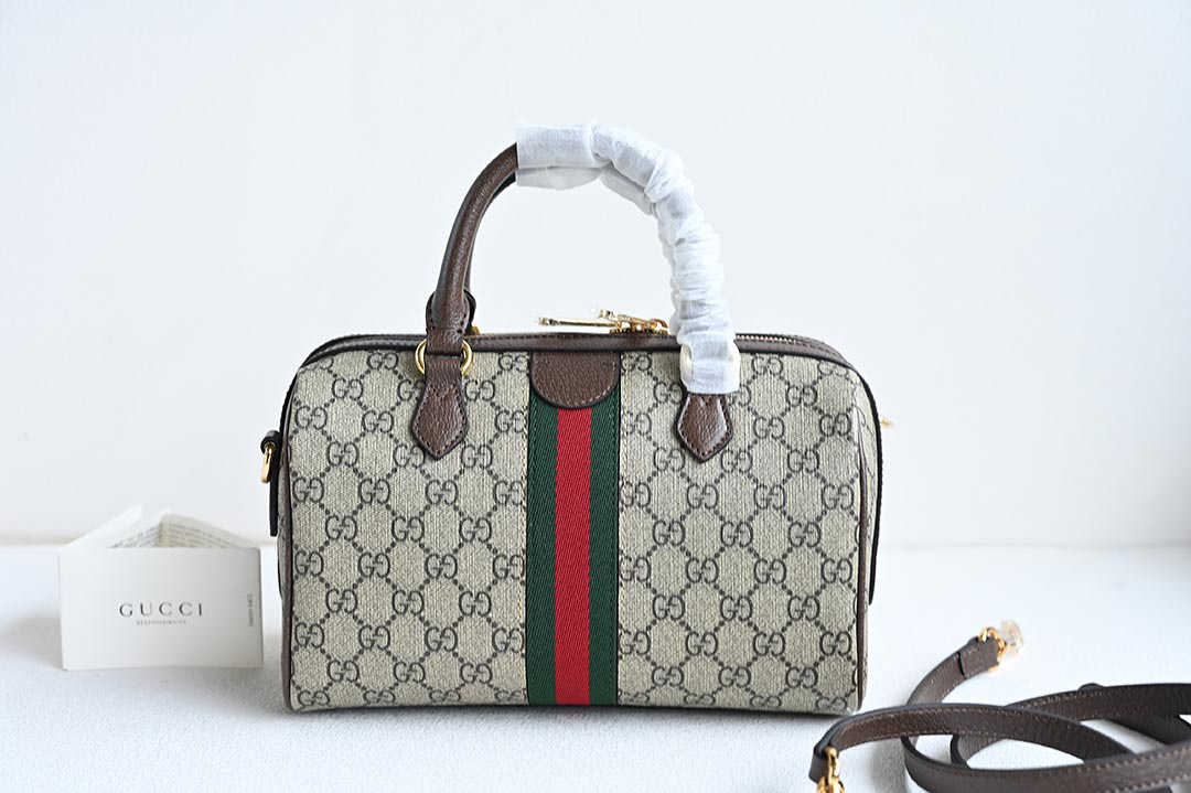 Gucci 772061 Ophidia GG Small Top Handle Bag Beige and ebony GG Supreme Canvas