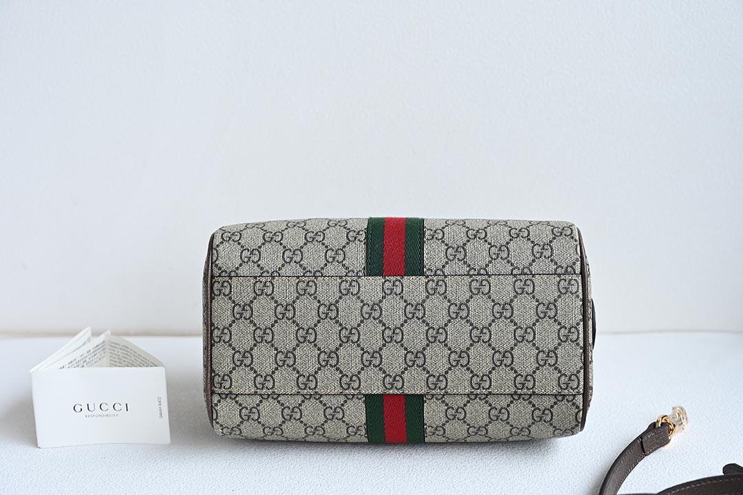 Gucci 772061 Ophidia GG Small Top Handle Bag Beige and ebony GG Supreme Canvas