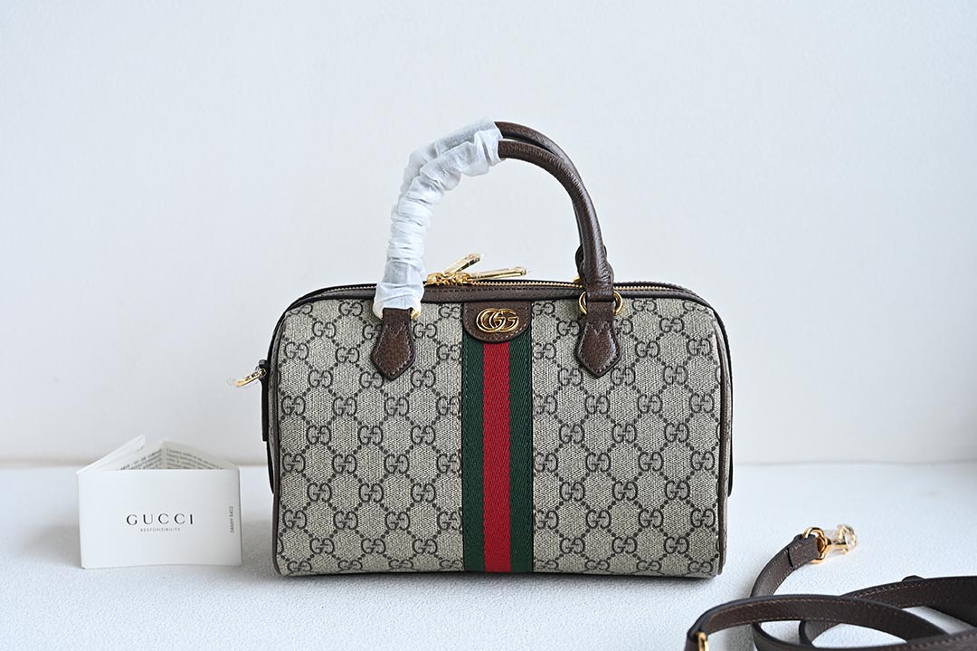 Gucci 772061 Ophidia GG Small Top Handle Bag Beige and ebony GG Supreme Canvas