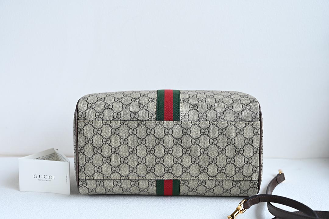 Gucci 772065 Ophidia GG Top Handle Bag Beige and ebony GG Supreme Canvas