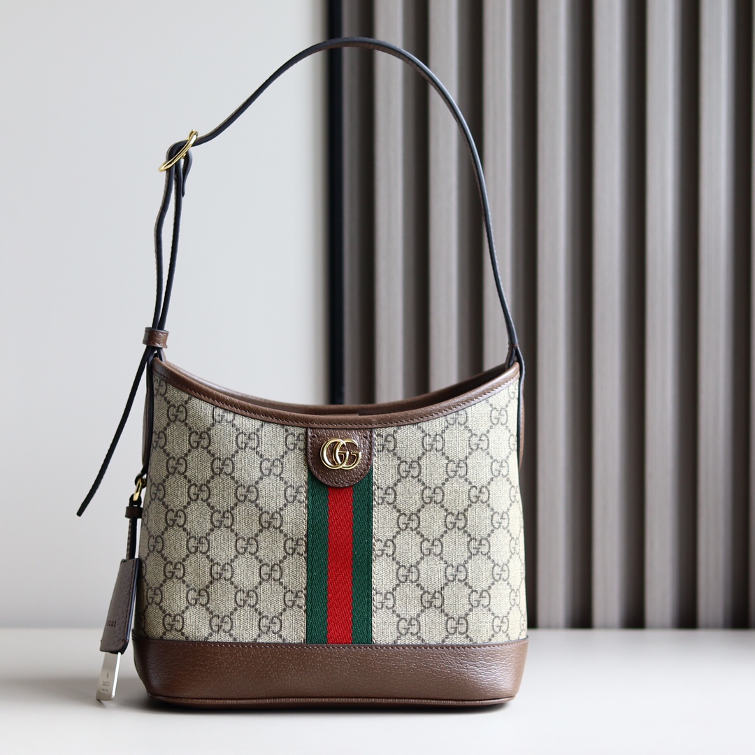 Gucci 781402 Ophidia Small Shoulder Bag Beige and Ebony GG Supreme Canvas