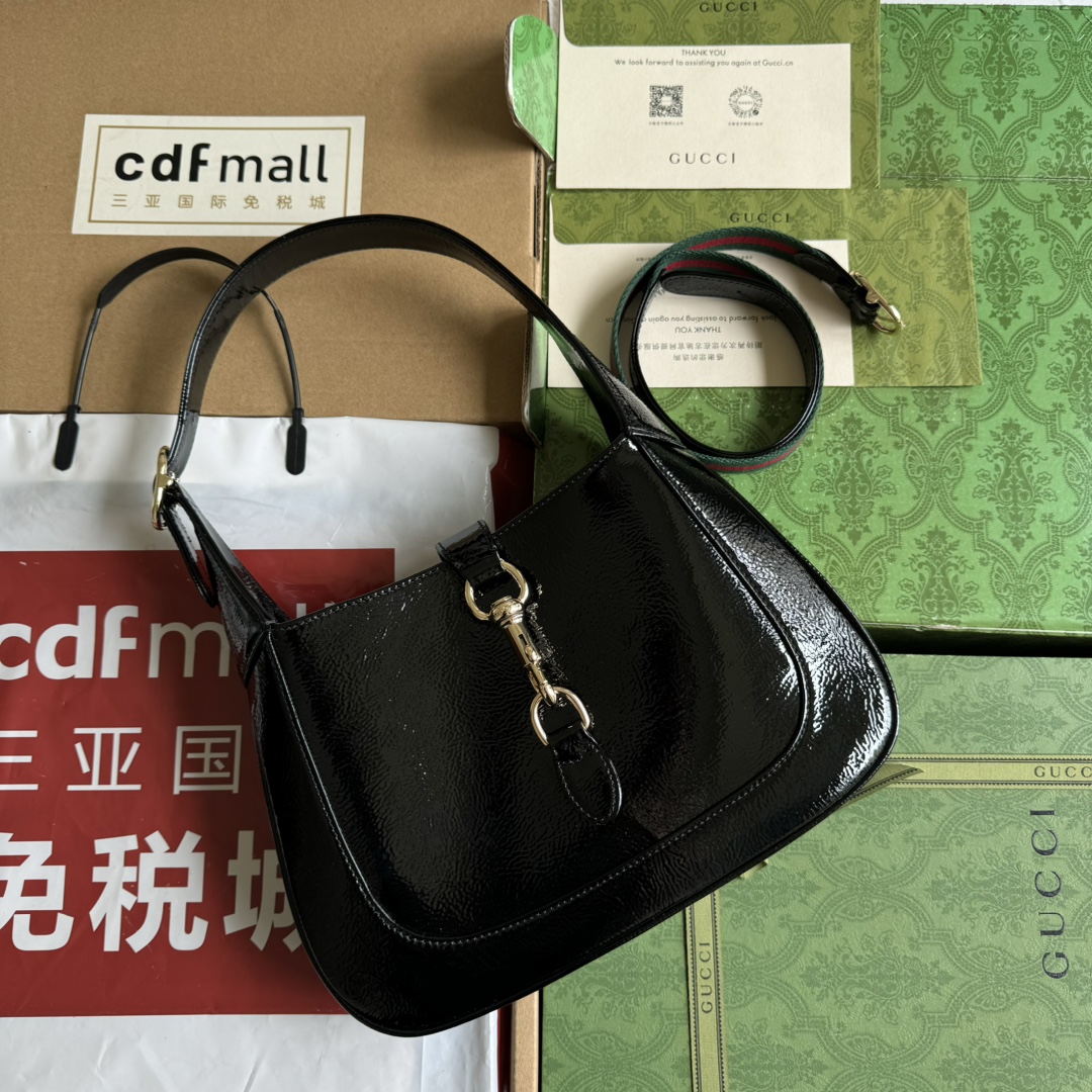 Gucci 782849 Jackie Small Shoulder Bag Black Patent Lleather