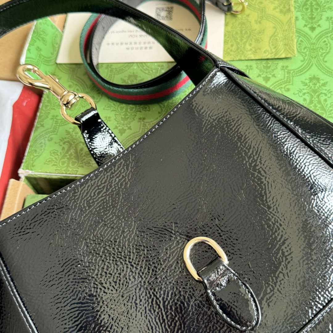 Gucci 782849 Jackie Small Shoulder Bag Black Patent Lleather