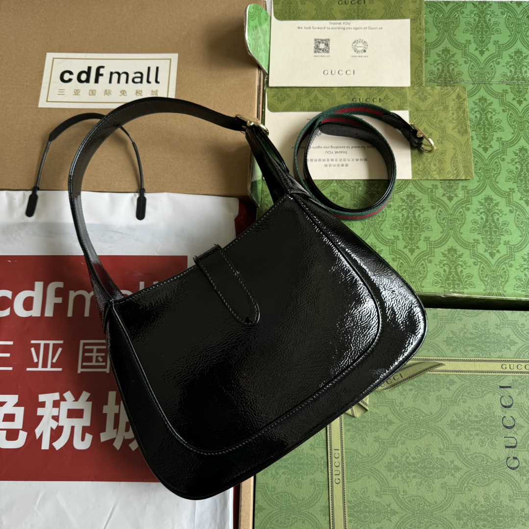Gucci 782849 Jackie Small Shoulder Bag Black Patent Lleather