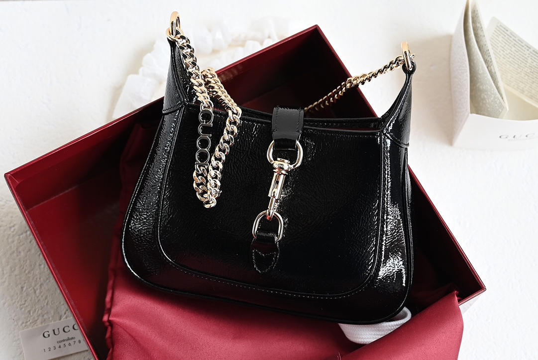 Gucci 782889 JACKIE 1961 Notte Mini Bag Black Patent Leather