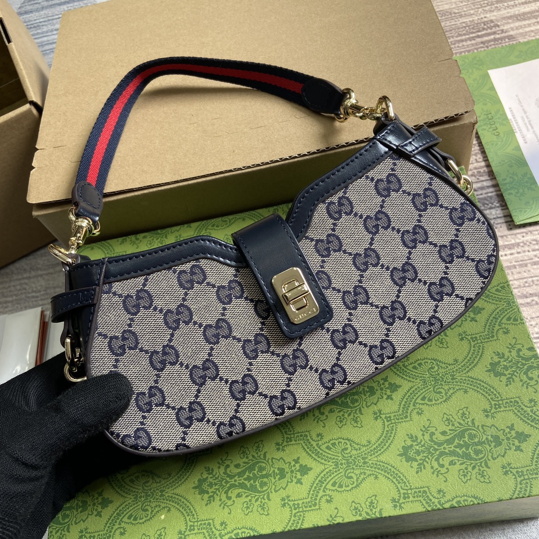 Gucci 786015 Moon Side Mini Shoulder Bag Beige and Blue