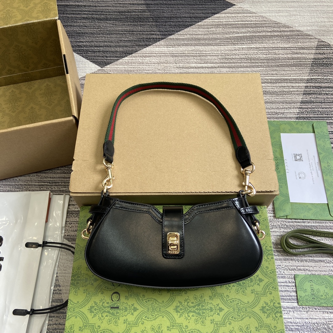 Gucci 786015 Moon Side Mini Shoulder Bag Black Leather
