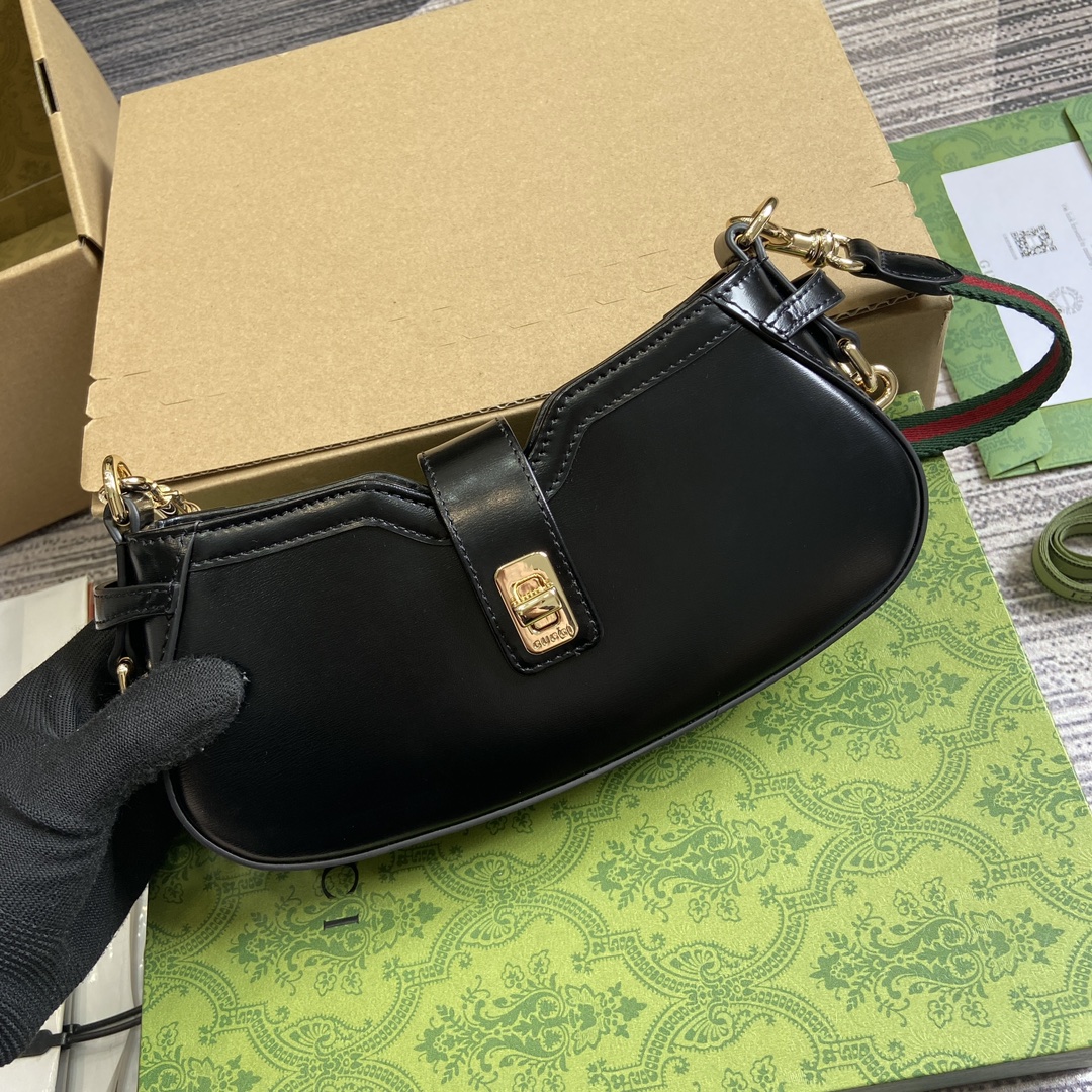 Gucci 786015 Moon Side Mini Shoulder Bag Black Leather