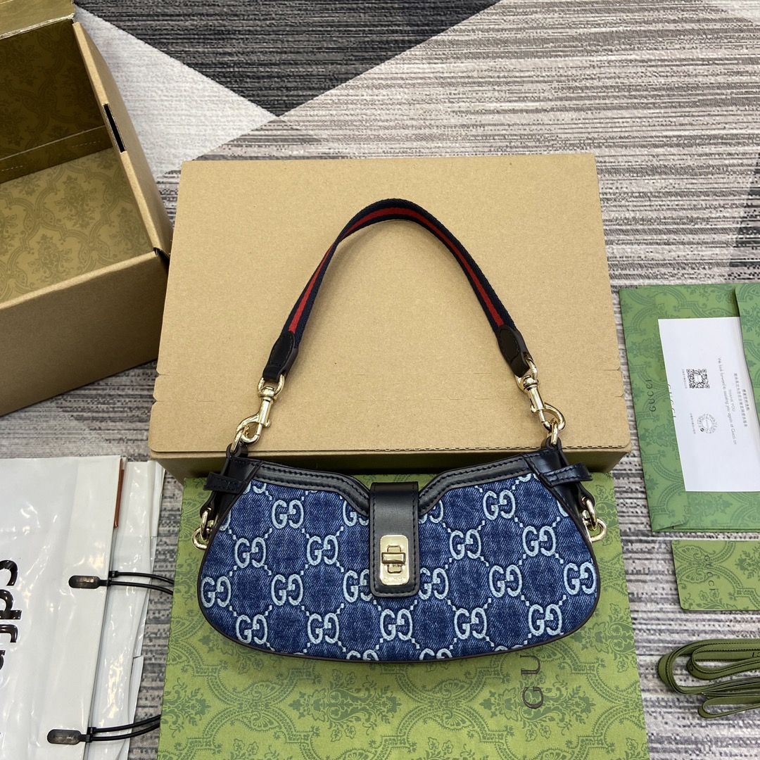 Gucci 786015 Moon Side Mini Shoulder Bag Blue GG denim