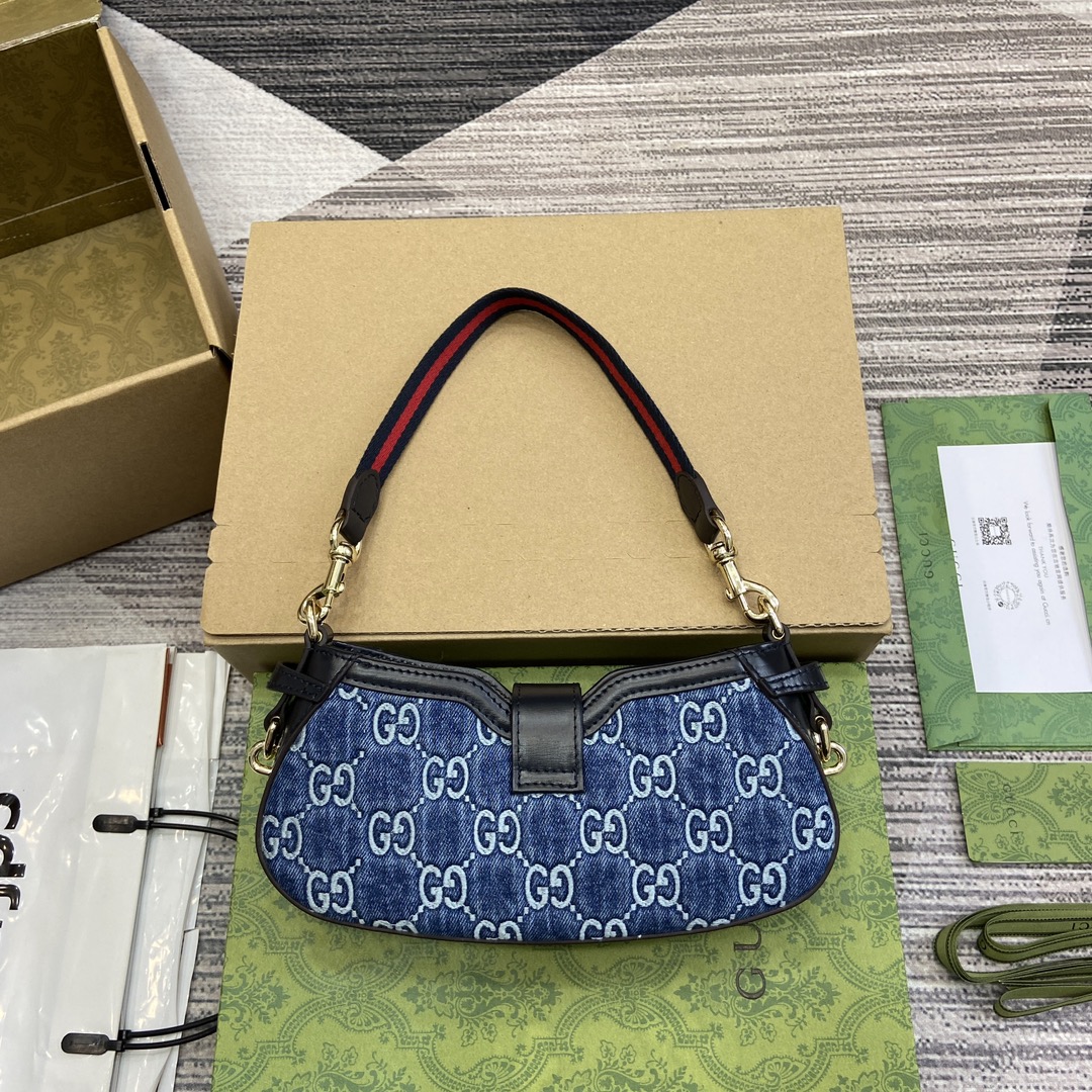 Gucci 786015 Moon Side Mini Shoulder Bag Blue GG denim