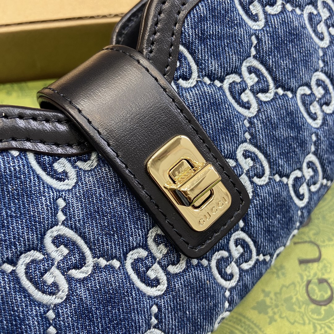 Gucci 786015 Moon Side Mini Shoulder Bag Blue GG denim