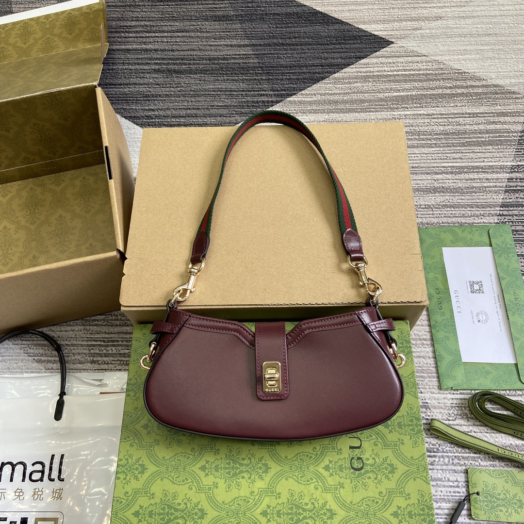 Gucci 786015 Moon Side Mini Shoulder Bag Dark Red Leather