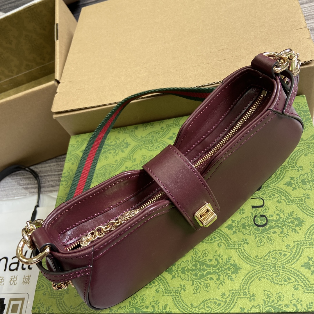 Gucci 786015 Moon Side Mini Shoulder Bag Dark Red Leather