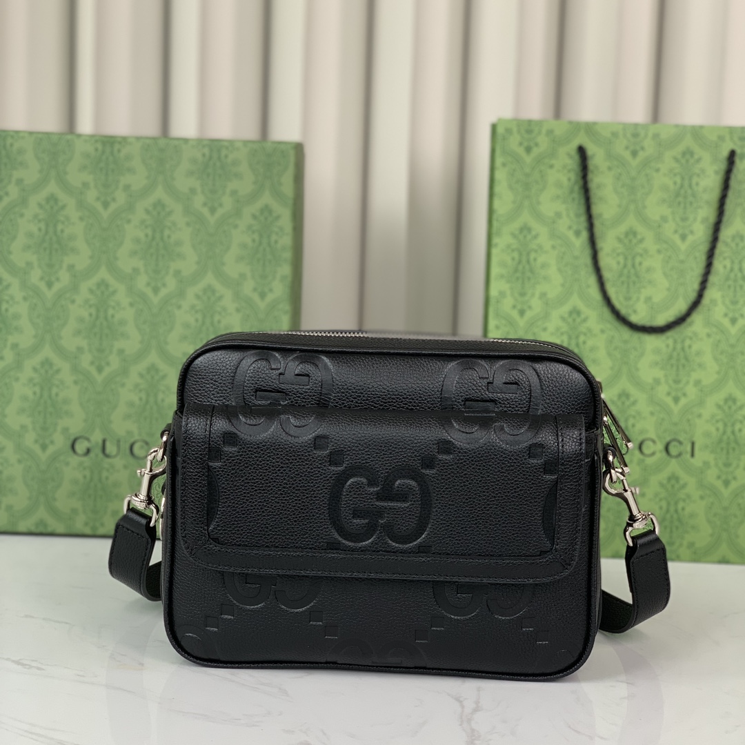 Gucci 794088 G Jumbo Small Crossbody Bag Black Jumbo GG Leather