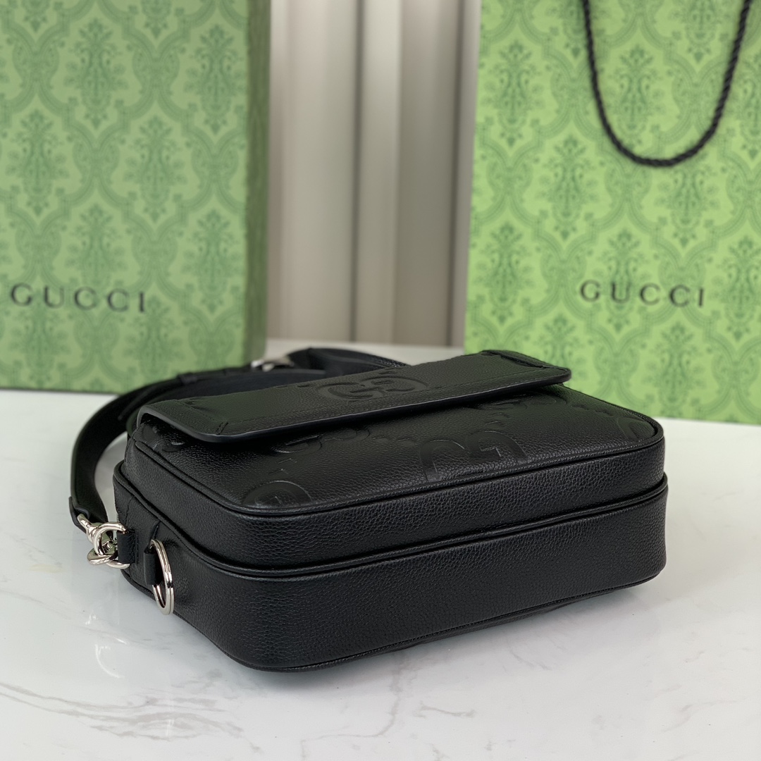 Gucci 794088 G Jumbo Small Crossbody Bag Black Jumbo GG Leather
