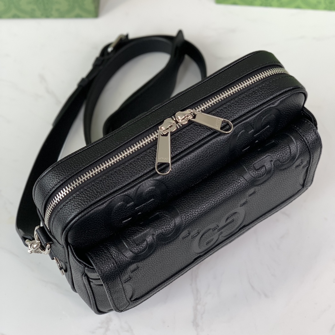 Gucci 794088 G Jumbo Small Crossbody Bag Black Jumbo GG Leather