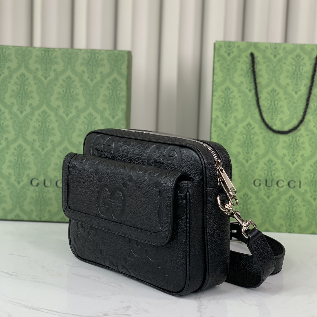 Gucci 794088 G Jumbo Small Crossbody Bag Black Jumbo GG Leather