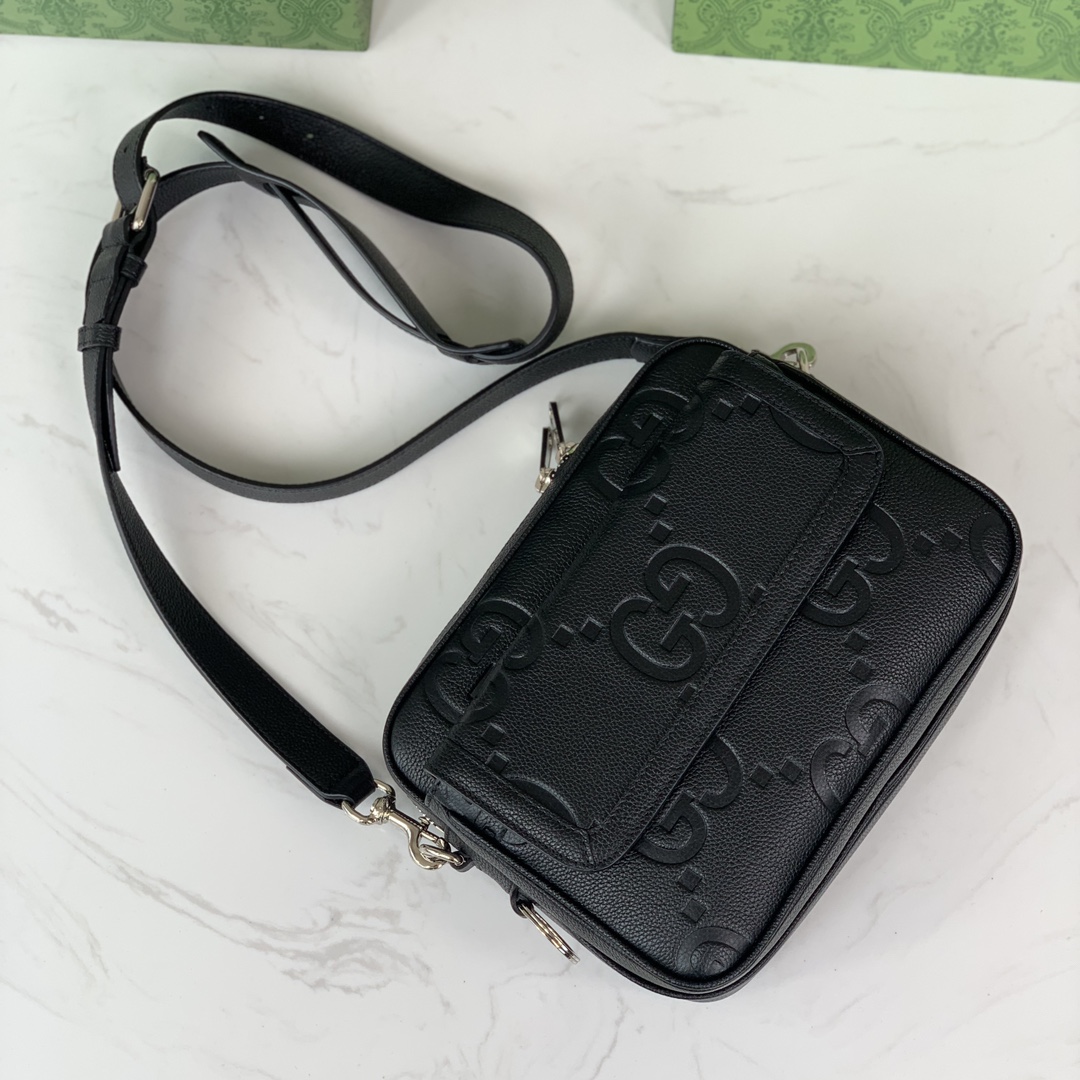 Gucci 794088 G Jumbo Small Crossbody Bag Black Jumbo GG Leather