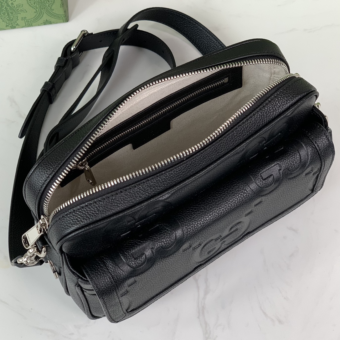 Gucci 794088 G Jumbo Small Crossbody Bag Black Jumbo GG Leather