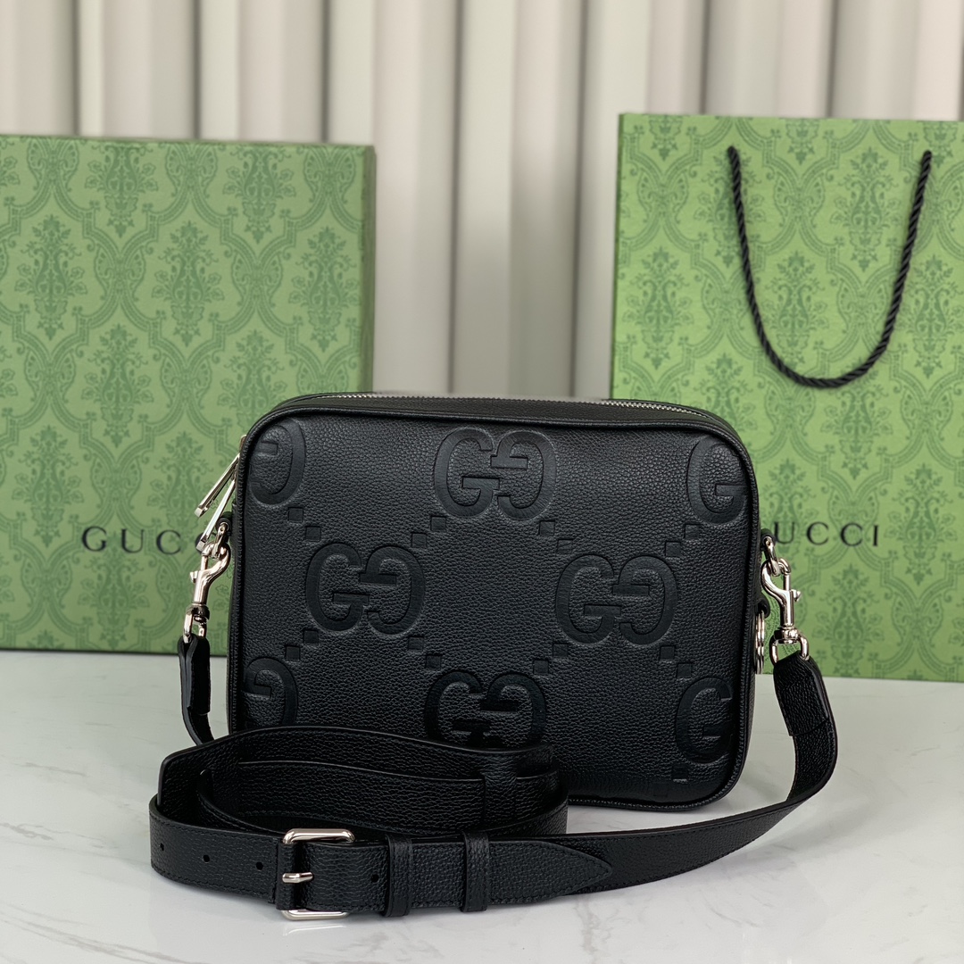 Gucci 794088 G Jumbo Small Crossbody Bag Black Jumbo GG Leather