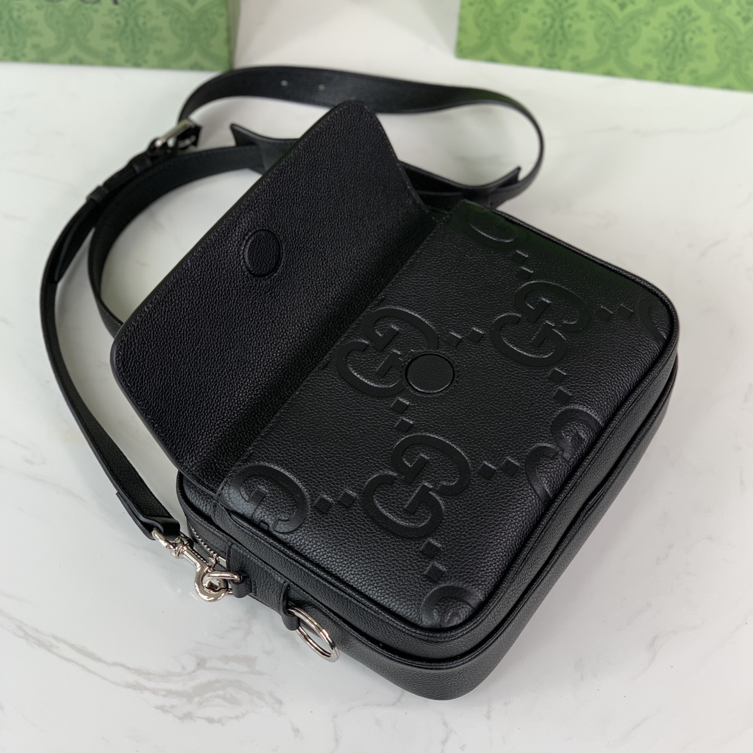 Gucci 794088 G Jumbo Small Crossbody Bag Black Jumbo GG Leather