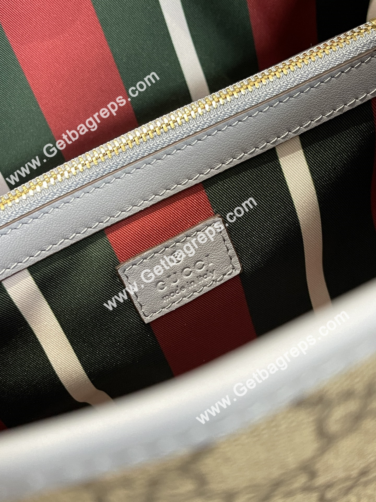 Gucci 815103 GG Emblem Medium Bucket Bag Beige and dark brown