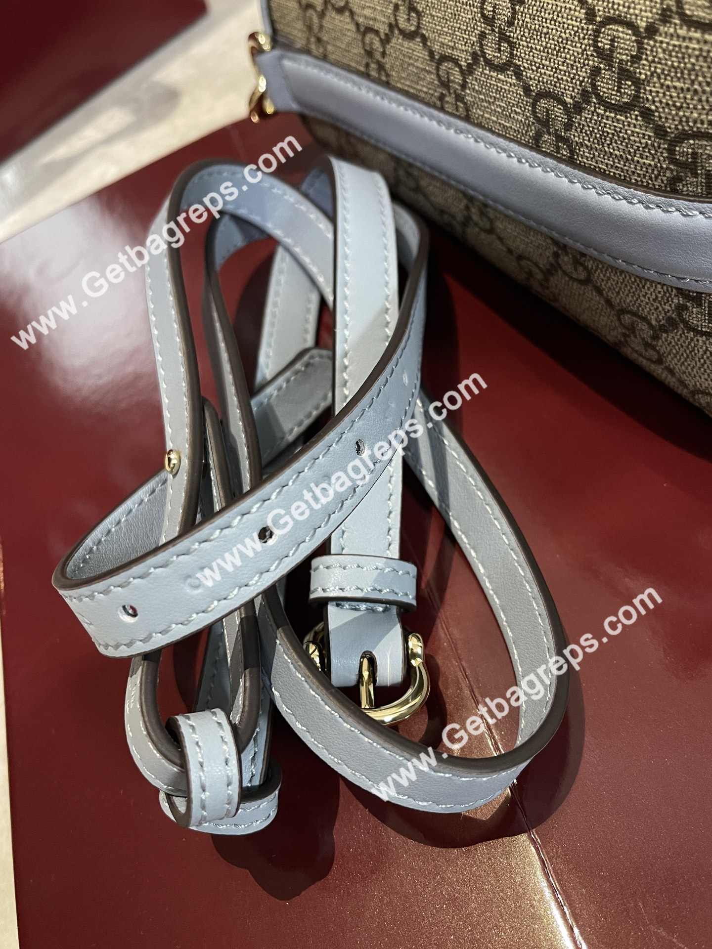 Gucci 815118 GG Emblem Small Bucket Bag Beige and dark brown