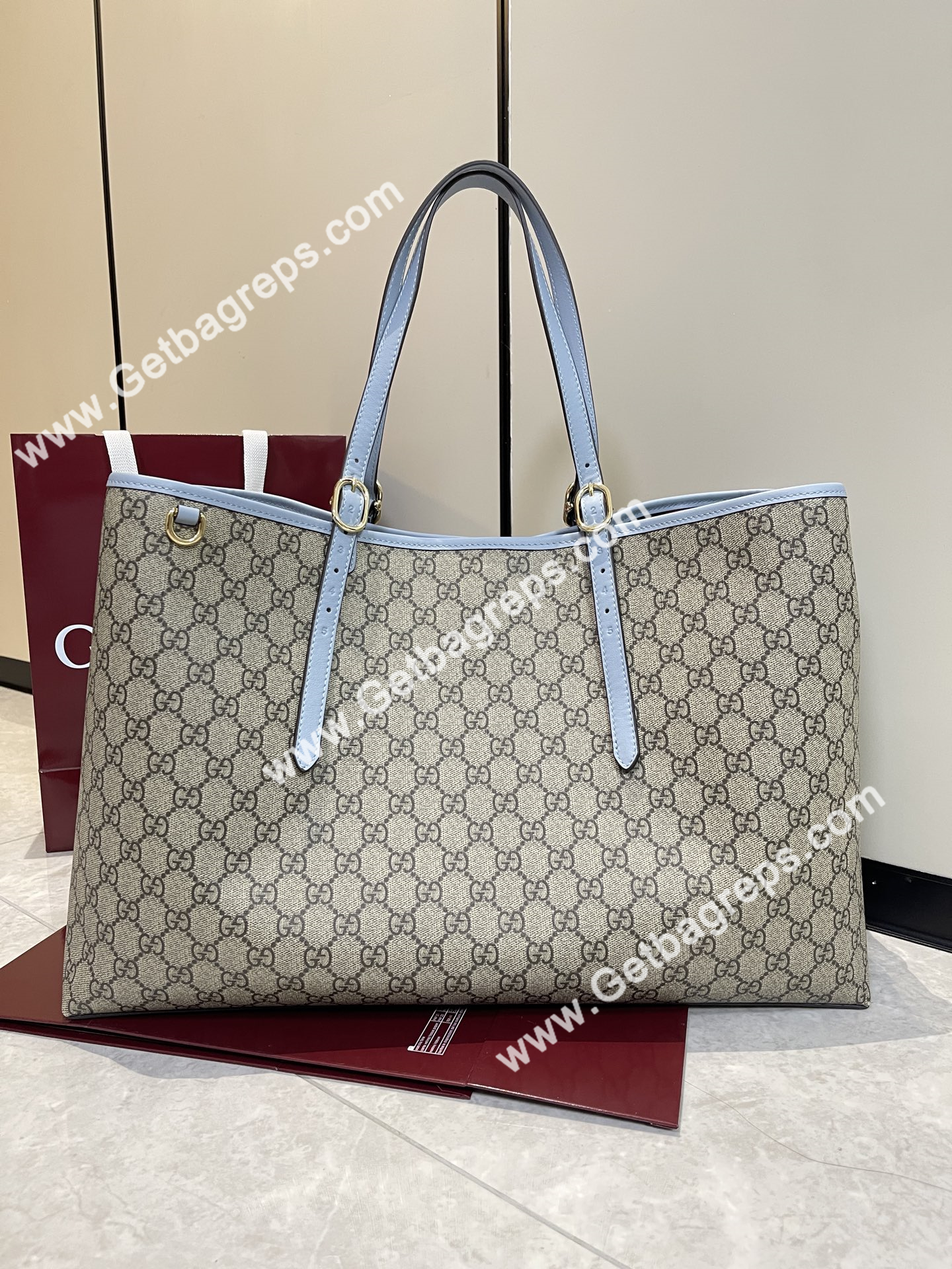 Gucci 815212 GG Emblem maxi tote bag Beige and dark brown