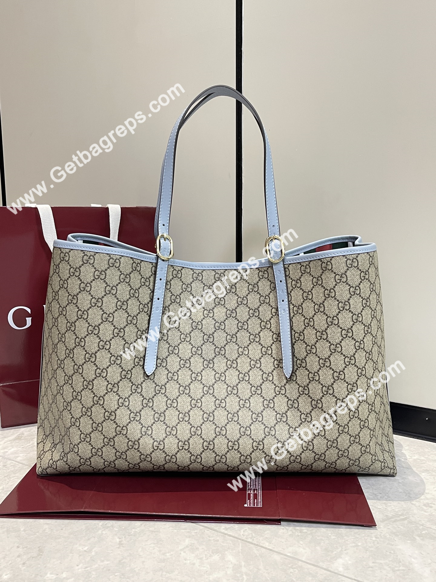 Gucci 815212 GG Emblem maxi tote bag Beige and dark brown