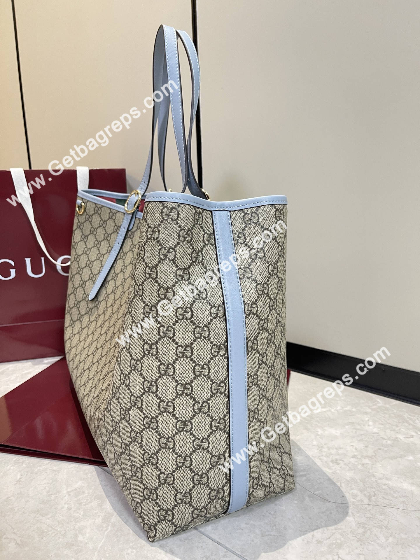 Gucci 815212 GG Emblem maxi tote bag Beige and dark brown