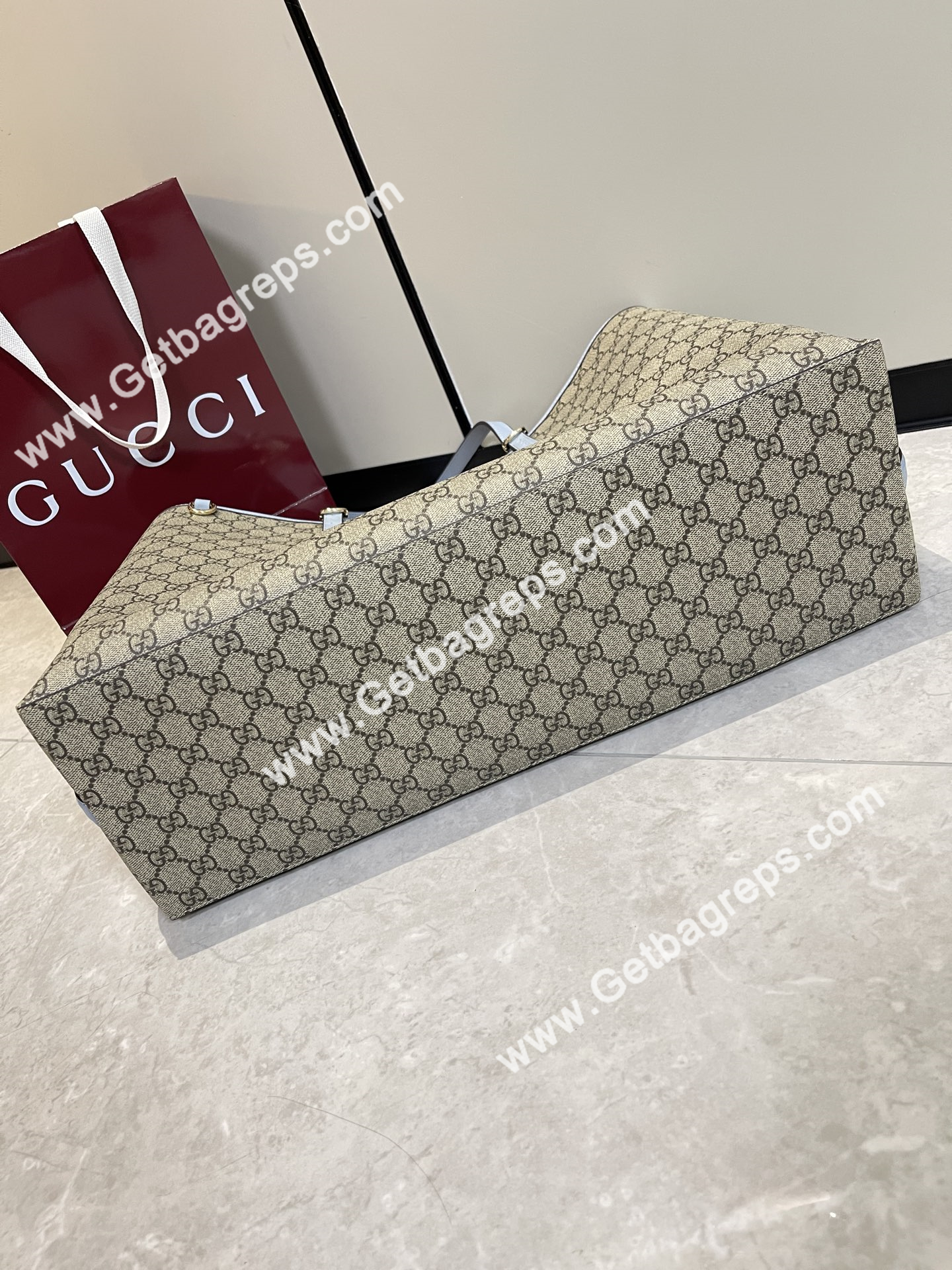 Gucci 815212 GG Emblem maxi tote bag Beige and dark brown