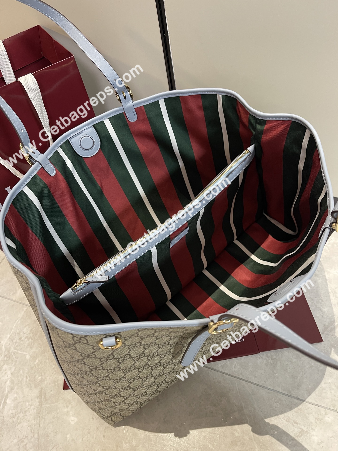 Gucci 815212 GG Emblem maxi tote bag Beige and dark brown