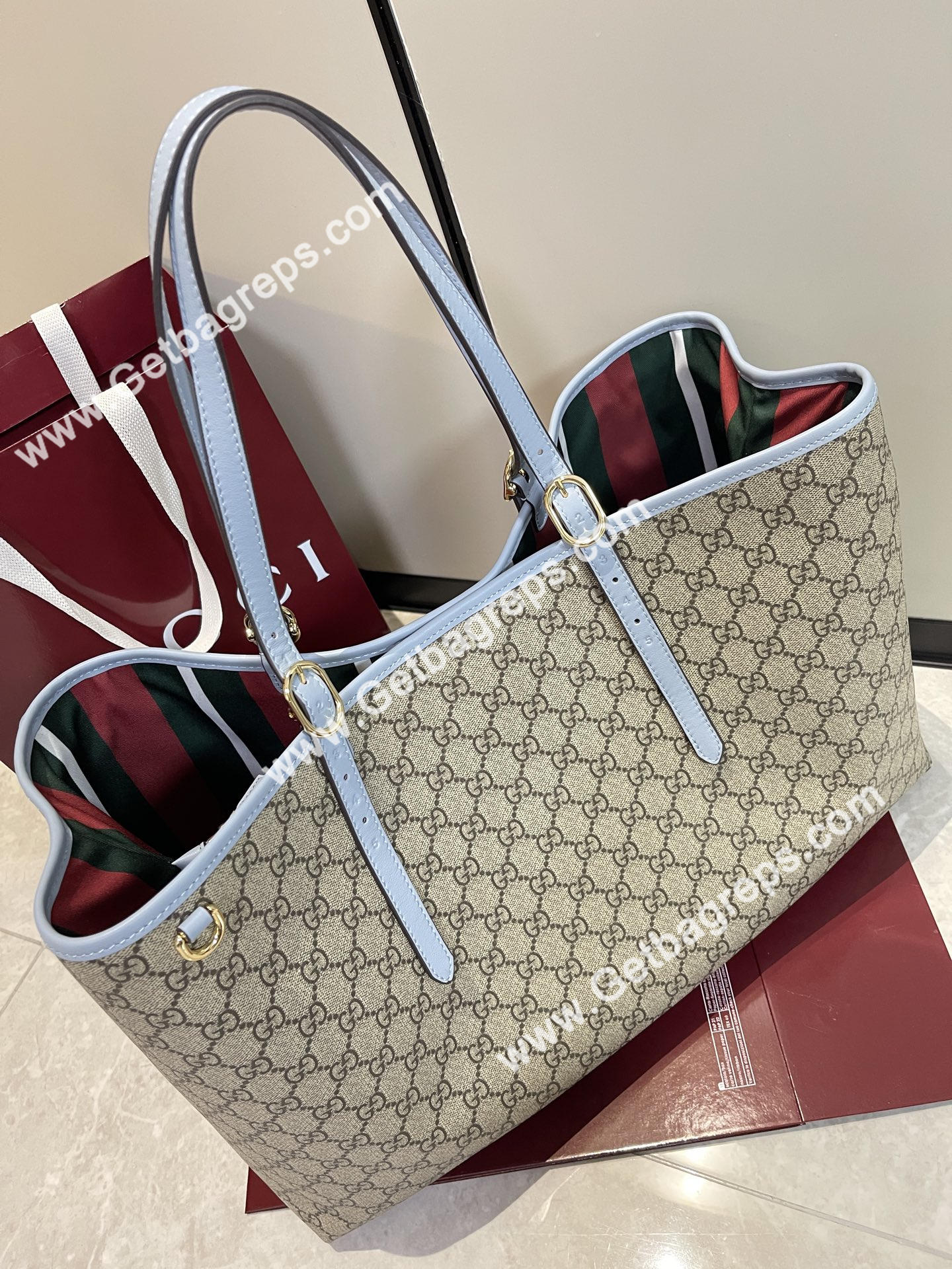 Gucci 815212 GG Emblem maxi tote bag Beige and dark brown