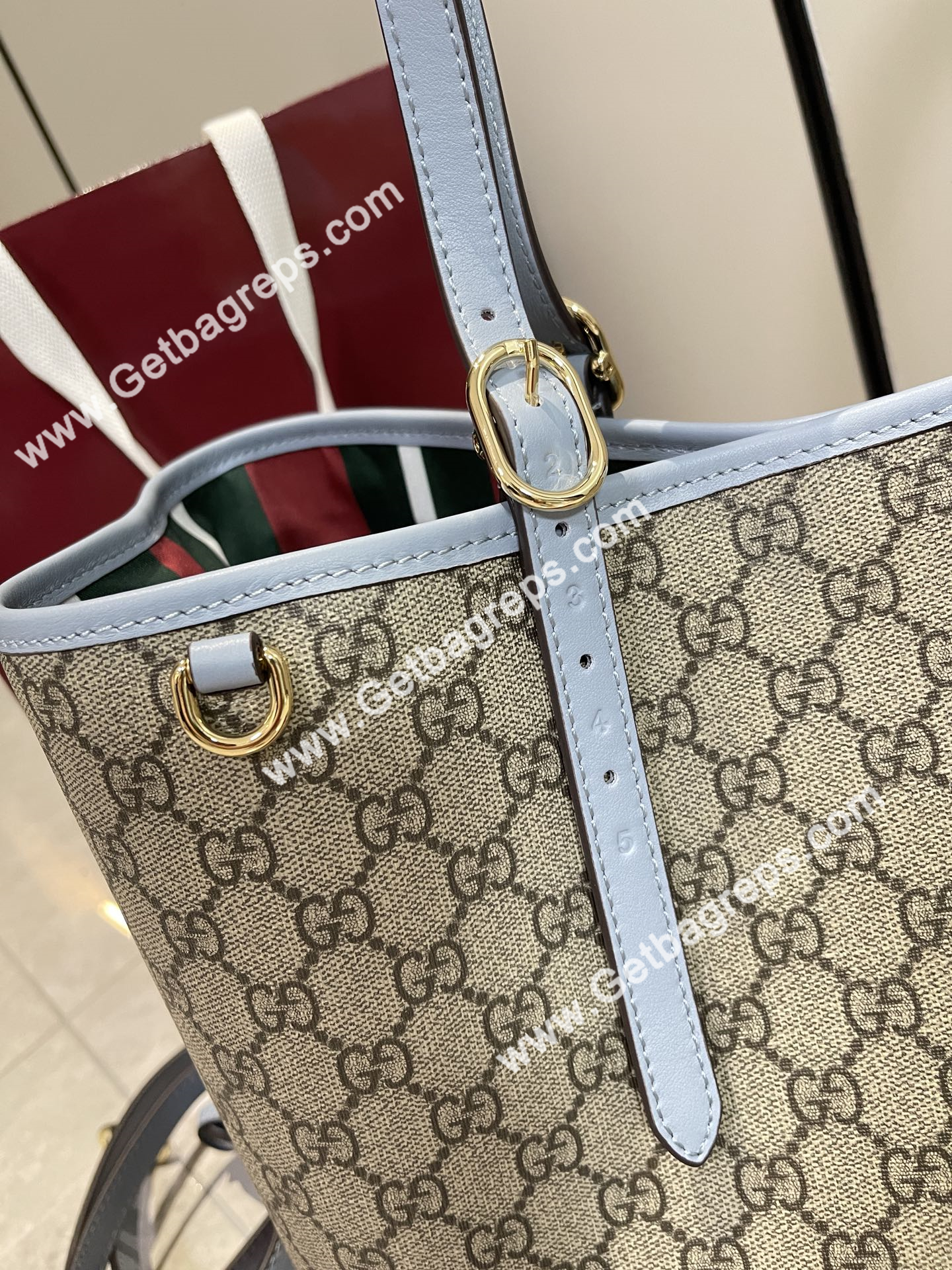 Gucci 815213 GG Emblem Large Tote Bag Beige and dark brown